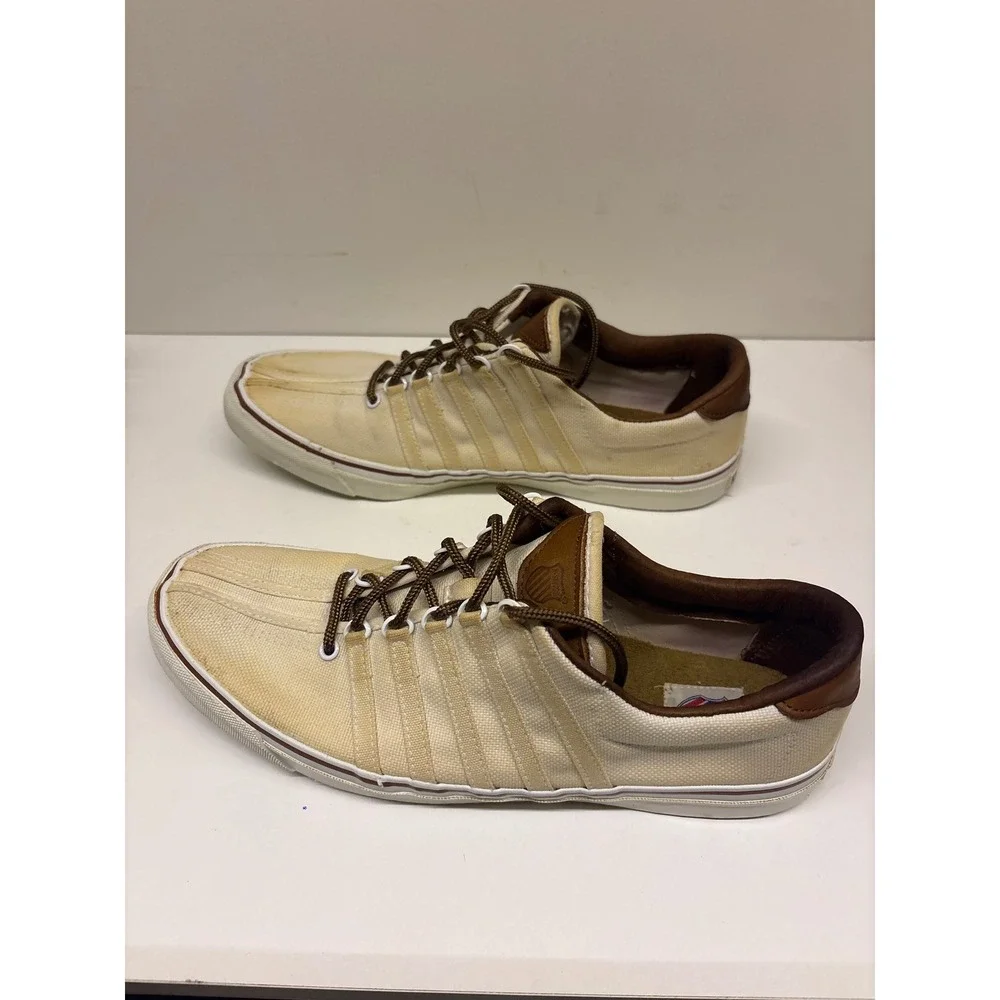 Dad shoes k-Swiss Mens 10 Canvas VTG Low Top Cream Brown KC-COL Athletic